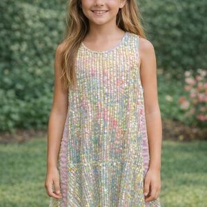 Hannah Banana Multi Pastel Pailette and  Sequin Dress with Ribbon Trim NWT sz10